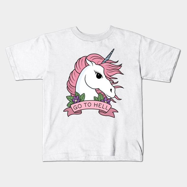 Go to Hell - Unicorn Kids T-Shirt by valentinahramov